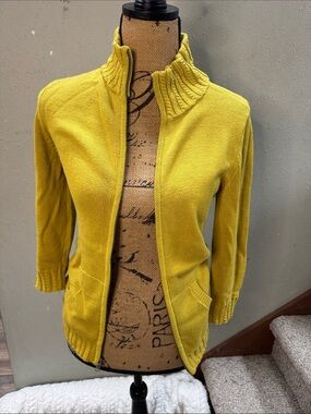 Women's Mustard Yellow Zip-Front Knit Sweater Banana Republic
